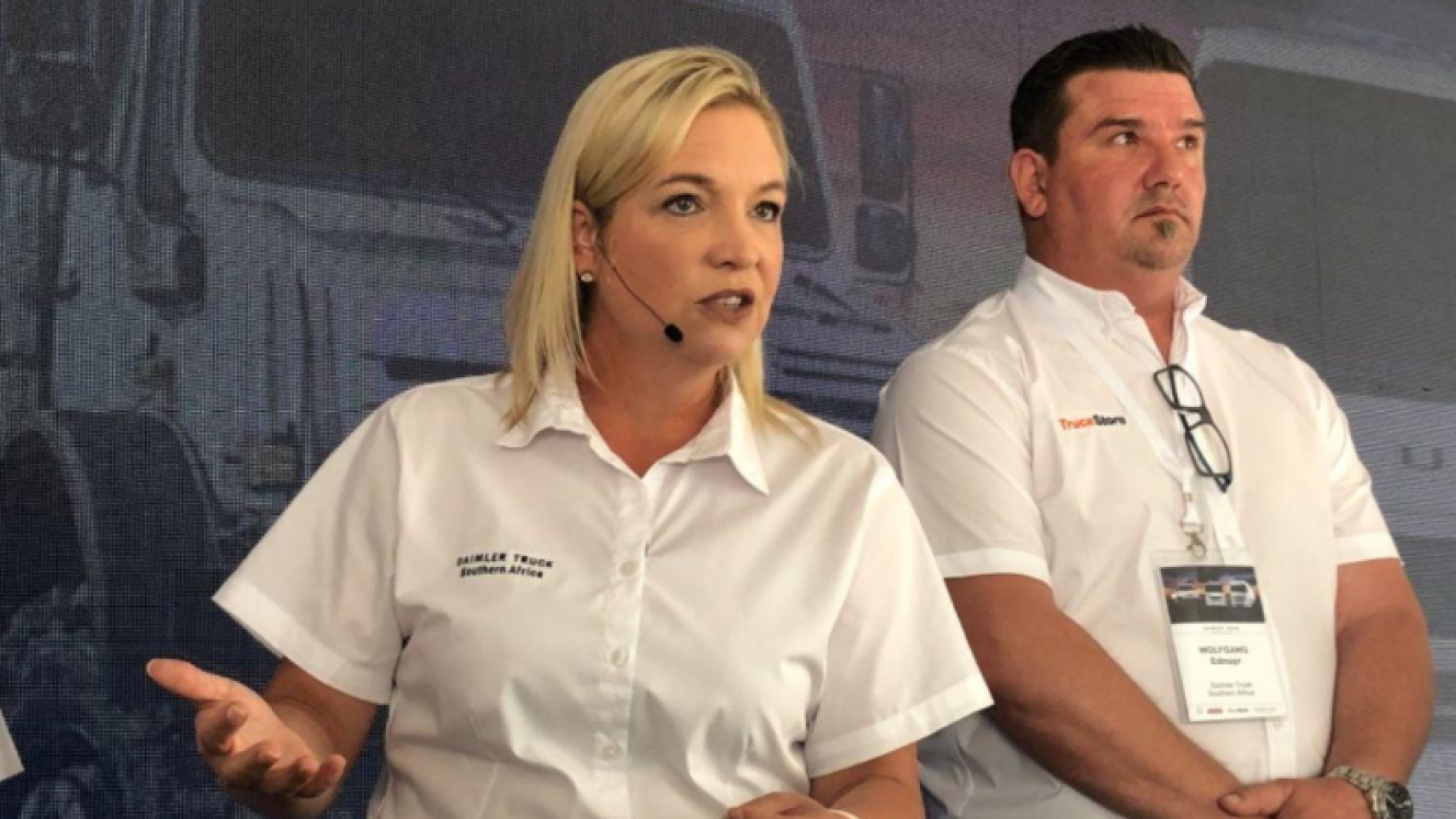 Maretha Gerber, president and CEO of Daimler Truck Southern Africa. Next to her is Wolf Edmayr, DTSA’s general manager for used trucks. Source: Eugene Goddard