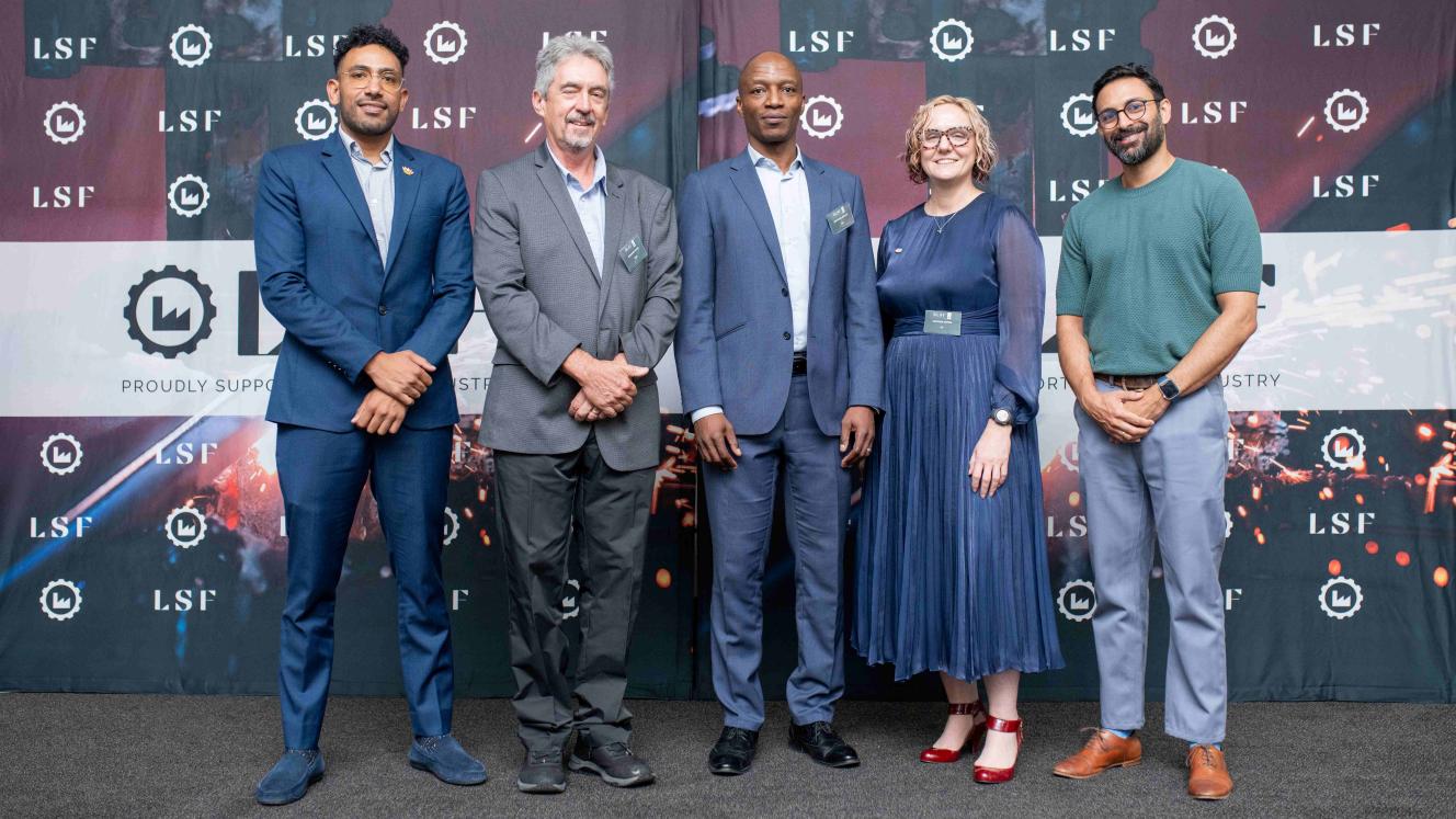 From left to right: Deshan Naidoo, Gerhard Fourie, Kgashane Mohale, Heather Orton, Irshaad Kathrada. 