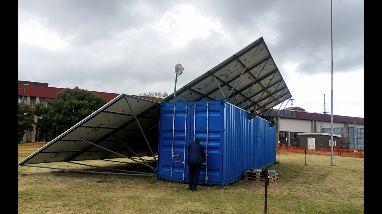 Eskom-installed containerised microgrid at Swartkopdam, which provides power to 39 homes.