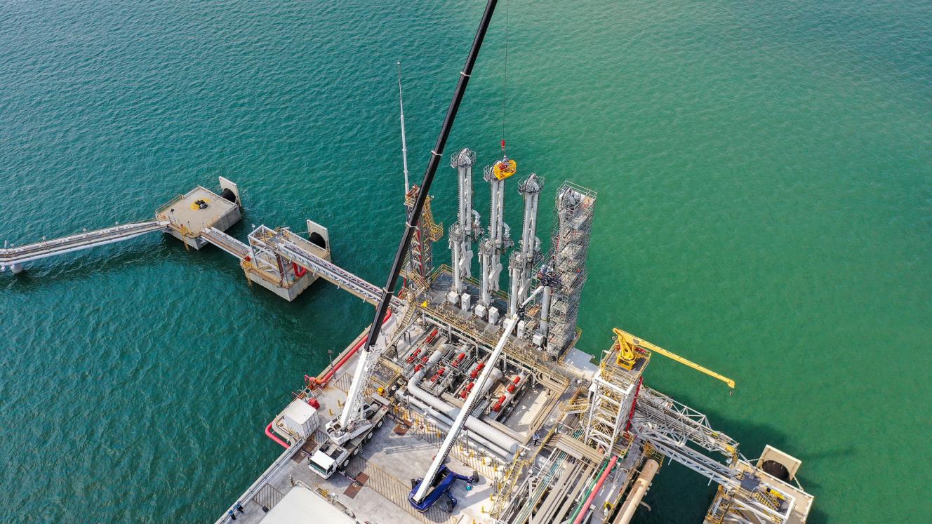 Marine loading infrastructure used in liquefied natural gas operations.