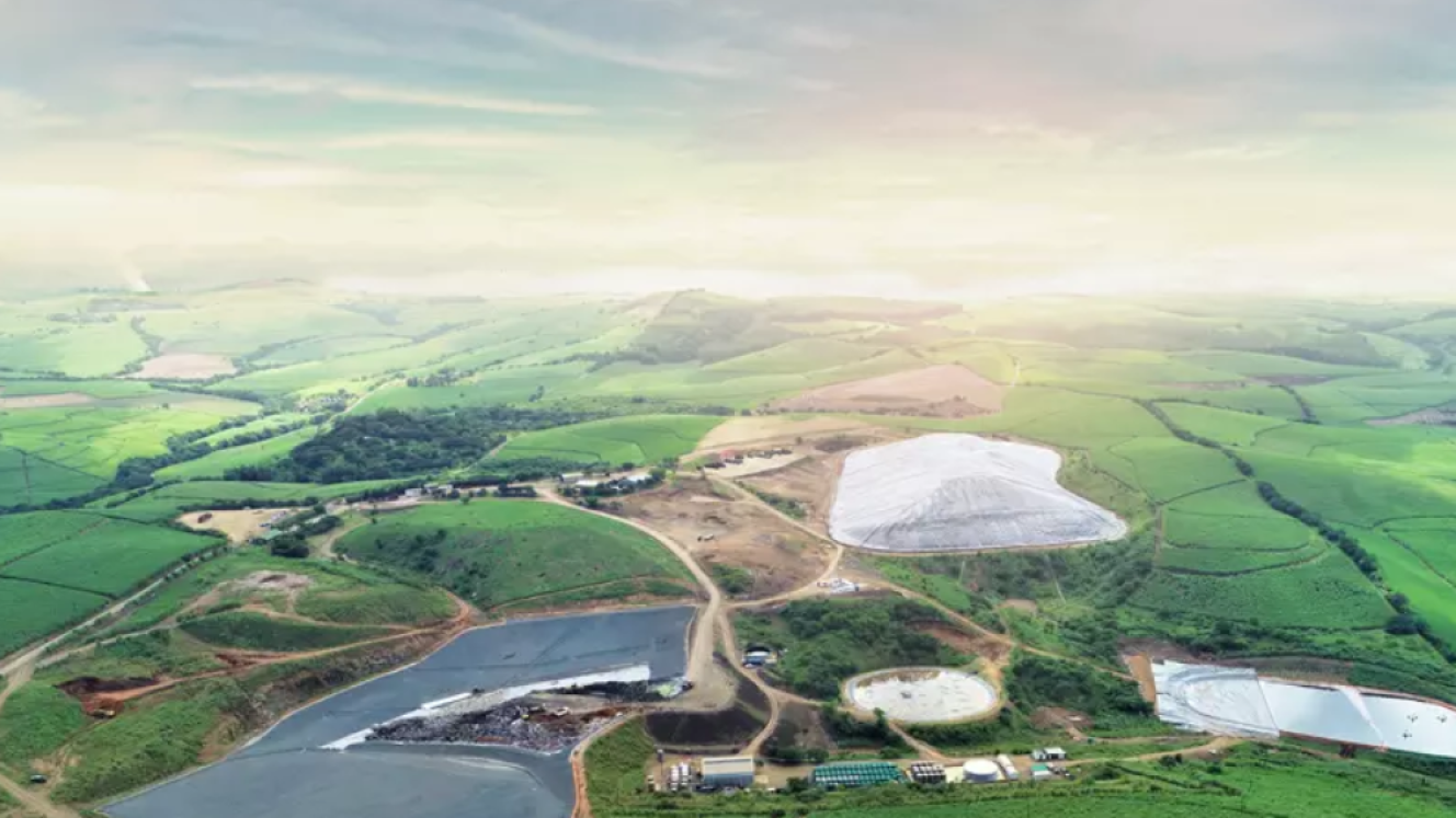 Aerial view of the Dolphin Coast Landfill Management site in KwaZulu-Natal, where a landfill-based solar PV installation has been launched.